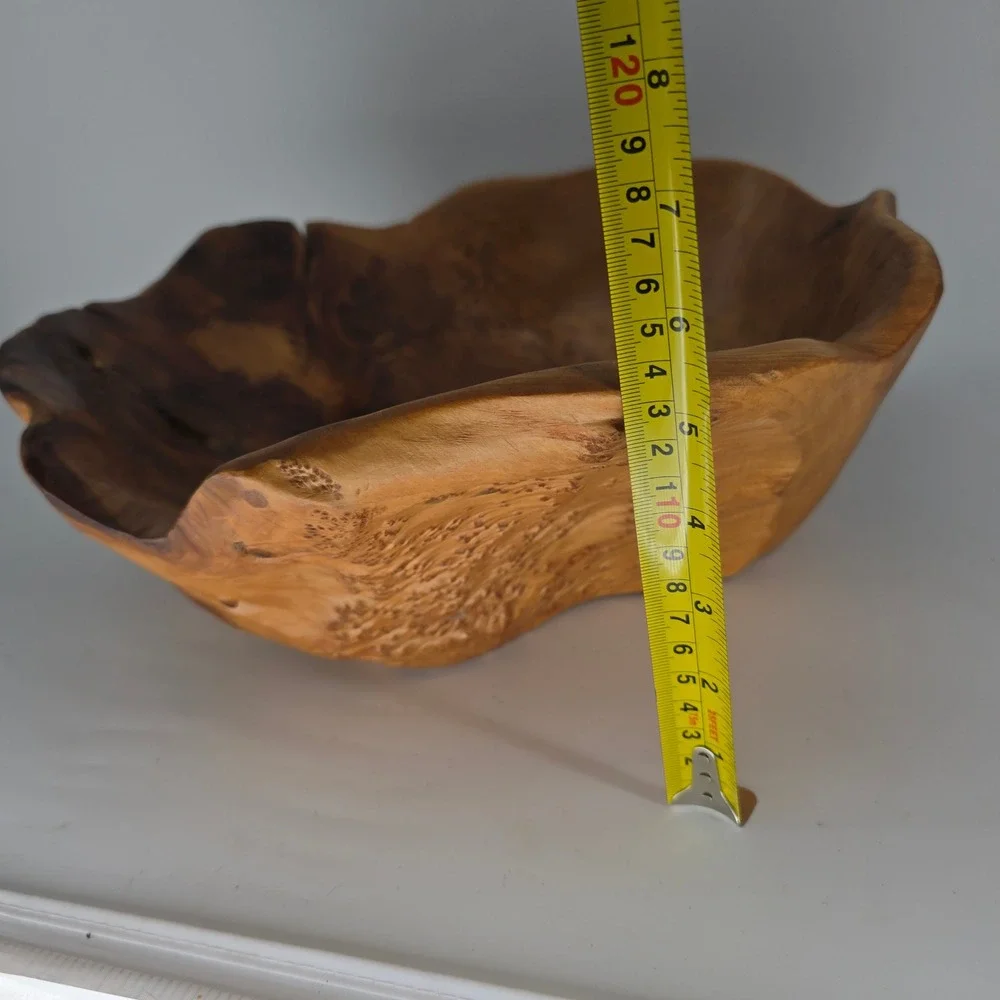 Live Edge Burl Wood Rustic Bowl Handcrafted Organic Turned Wood Art Signed JK
